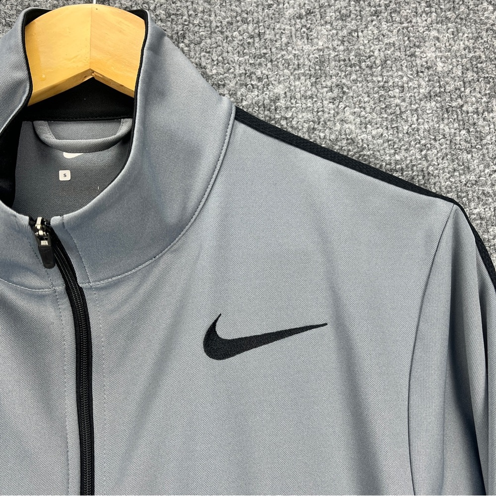 Nike Dri-Fit Zip Up Jacket Men Small Grey & Black Mock Neck Running Activewear - Picture 2 of 7